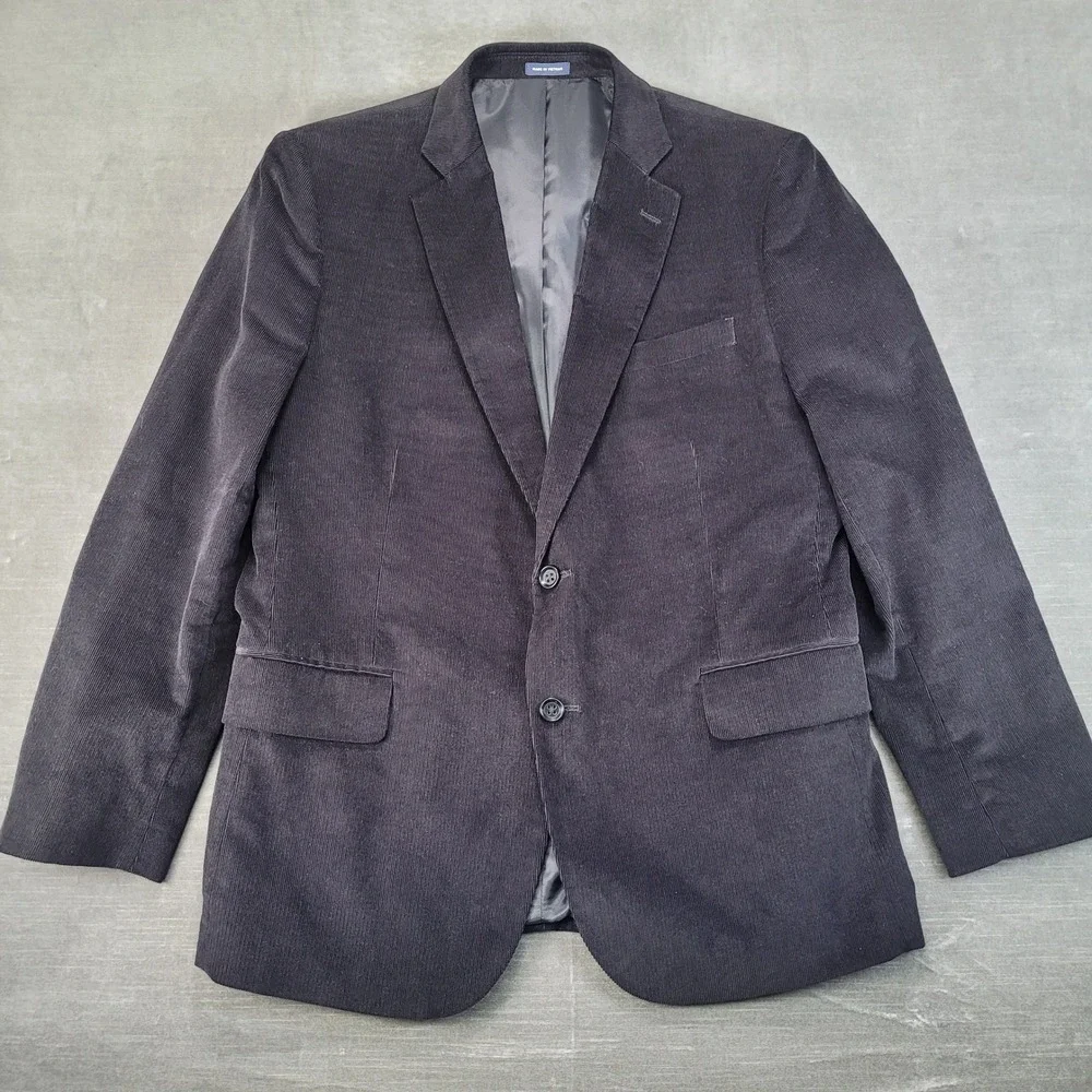 Stafford Mens 44 Regular Classic Fit Corduroy Blazer Sport Coat Black Elbow Pads